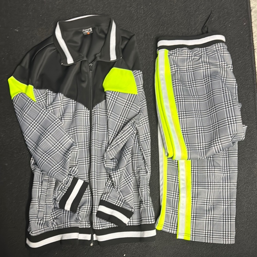 Plaid Track Suit with Neon Accents